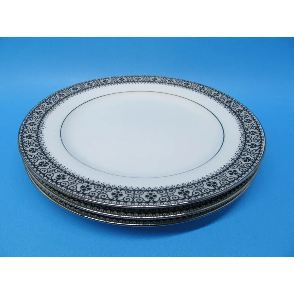 Noritake 2216 Segovia Set Of 3 Black And White 8 1/4